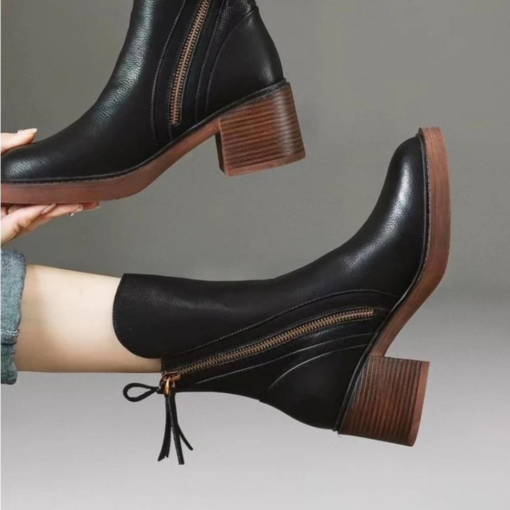 Black Leather Ankle Boots